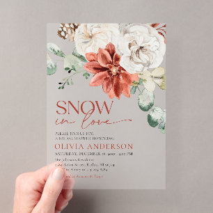 Invitaciones Acrílicas Elegante Nieve en Amor Invierno Rojo Desayuno de N