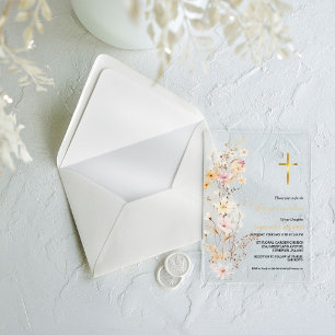 Invitaciones Acrílicas Elegante niña de flores silvestres Primera Comunió
