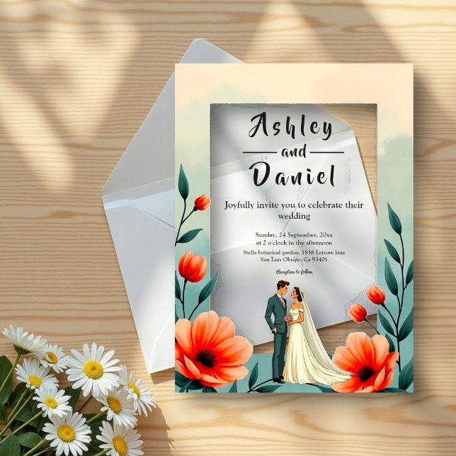 Invitaciones Acrílicas Elegante Novia Romántica Y Boda Floral Groom (Subido por el creador)