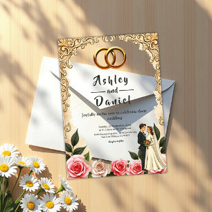 Invitaciones Acrílicas Elegante Novia Romántica Y Novio Floral Boda