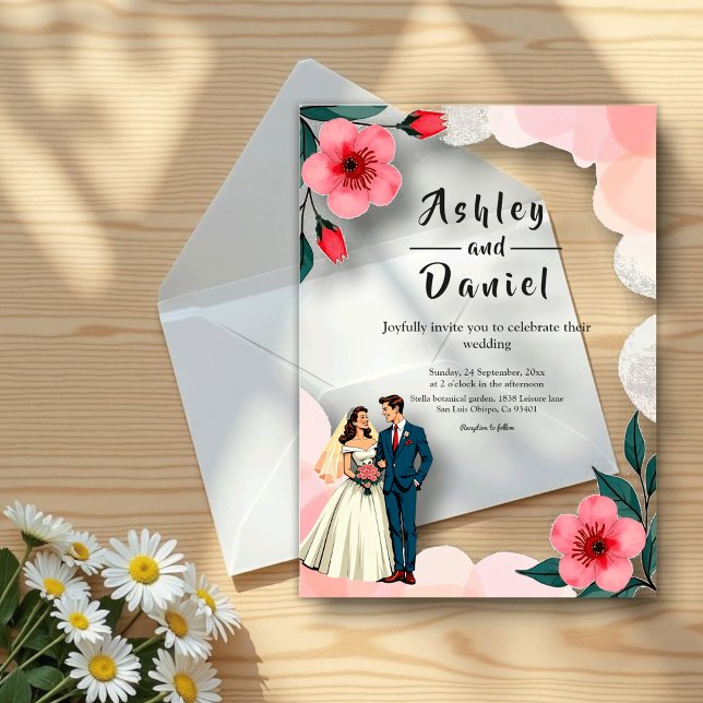 Invitaciones Acrílicas Elegante Novia Rosa Polvorienta Y Boda Floral Groo (Subido por el creador)