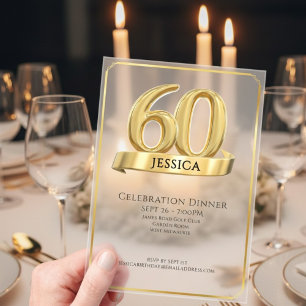 Invitaciones Acrílicas Elegante Oro Edad Icónica Nombrada Cumpleaños 60