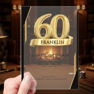 Invitaciones Acrílicas Elegante Oro Edad Icónica Nombrada Cumpleaños 60
