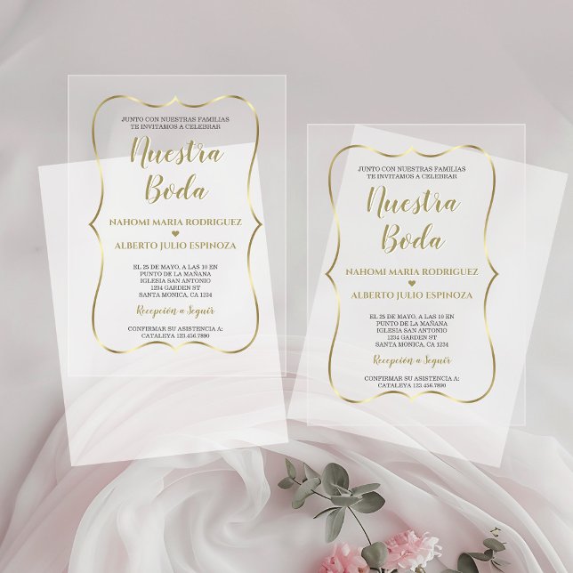 Invitaciones Acrílicas Elegante Oro Español Nuestra Boda Calligraphy (Subido por el creador)