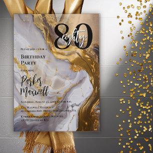 Invitaciones Acrílicas Elegante Oro   Moderno Cumpleaños 80 Fiesta de Már