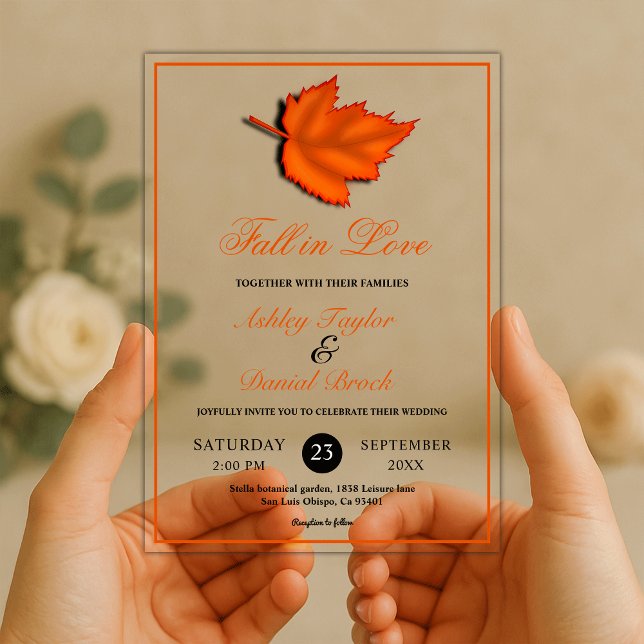 Invitaciones Acrílicas Elegante otoño rústico deja Naranja matrimonio de  (Subido por el creador)