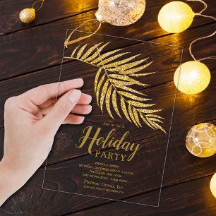 Invitaciones Acrílicas Elegante palma de Navidad con brillo dorado