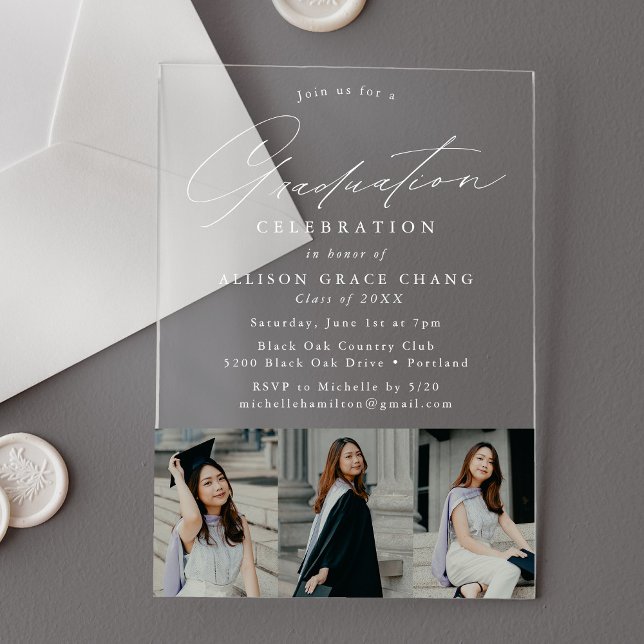 Invitaciones Acrílicas Elegante Partido de Graduación de Fotografías en B (Subido por el creador)