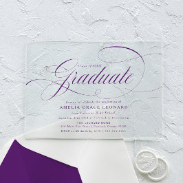 Invitaciones Acrílicas Elegante Partido de Graduación de Guión Púrpura