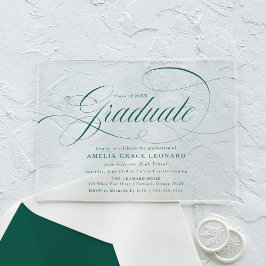Invitaciones Acrílicas Elegante Partido de Graduación de Guión Verde