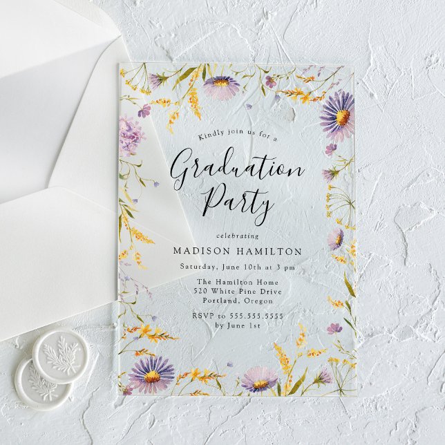 Invitaciones Acrílicas Elegante partido de graduación floral morado y ama (Subido por el creador)