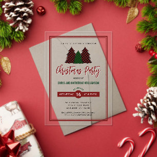 Invitaciones Acrílicas Elegante patrón de cuadros navideños árbol de Navi