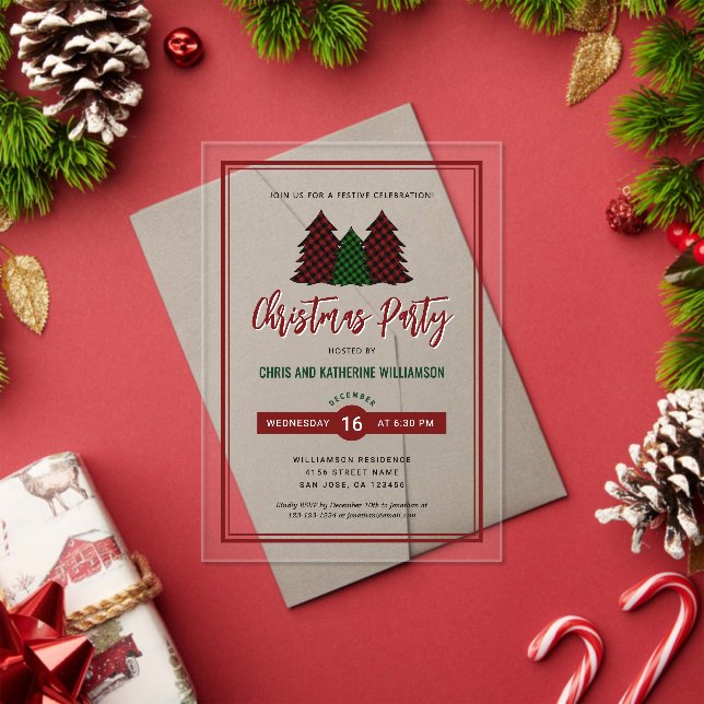 Invitaciones Acrílicas Elegante patrón de planta fiesta de Navidad en árb (Insitu (Vacaciones))