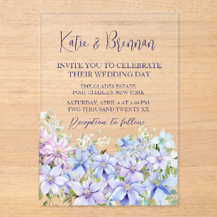 Invitaciones Acrílicas Elegante Periwinkle Clematis Boda