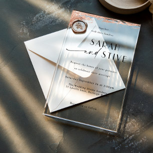 Invitaciones Acrílicas Elegante pincel Rosa Oro boda