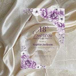 Invitaciones Acrílicas Elegante Pink Floral Surprise 18ª fiesta de cumple