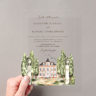Invitaciones Acrílicas Elegante Pluma de Pavo Real Boda Vintage