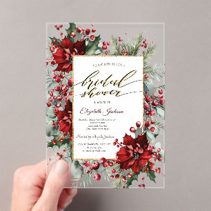 Invitaciones Acrílicas Elegante Poinsettia Winter Bridal Shower