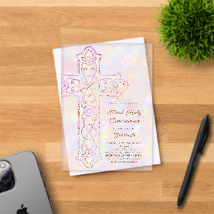 Invitaciones Acrílicas elegante primera comunión cruz