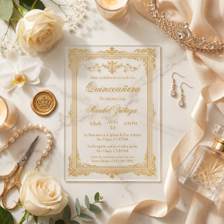 Invitaciones Acrílicas Elegante Quinceañera de Acrílico Dorado
