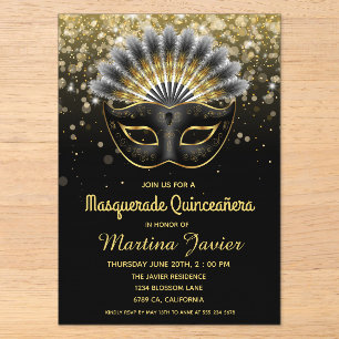 Invitaciones Acrílicas Elegante Quinceañera de Máscara Cumpleaños 15