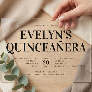 Invitaciones Acrílicas Elegante Quinceanera Minimalista