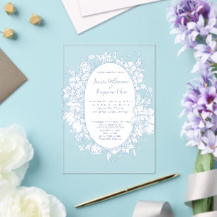 Invitaciones Acrílicas Elegante Recepción de Boda de Casa Abierta en Azul