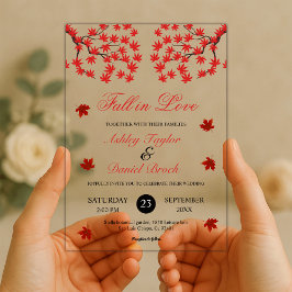 Invitaciones Acrílicas Elegante Rojo de Caída Rústica deja Boda del Boho 