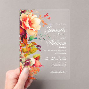 Invitaciones Acrílicas Elegante Romántico Floral Otoño Boda de otoño
