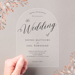 Invitaciones Acrílicas Elegante Romántico Juguetón Bodas con letra Negra