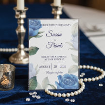 Elegante Rosa Azul Aquarela Boda Floral