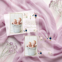 Elegante rosa azul dorado floral gemelos foto baut