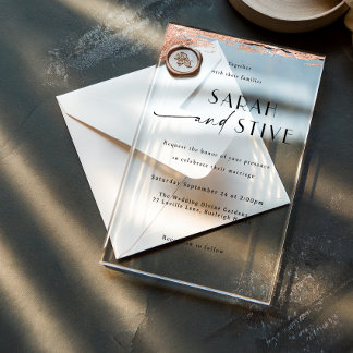 Invitaciones Acrílicas Elegante Rosa  boda Gold