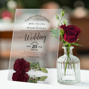 Invitaciones Acrílicas Elegante Rosa Borgoña Lujosa Caligrafía Boda