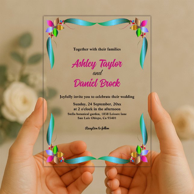 Invitaciones Acrílicas Elegante Rosa  brillante Boda floral moderno (Subido por el creador)