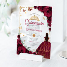 Elegante Rosa Burgundy Quinceañera