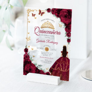 Invitaciones Acrílicas Elegante Rosa Burgundy Quinceañera 