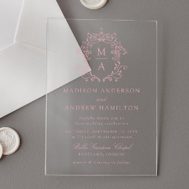 Invitaciones Acrílicas Elegante Rosa Chinoiserie Boda floral victoriano