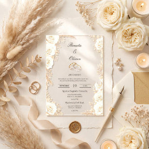 Invitaciones Acrílicas Elegante Rosa de Marfil Acrílica para Boda Español