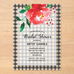 Invitaciones Acrílicas Elegante Rosa en Gingham Bridal Shower