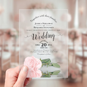 Invitaciones Acrílicas Elegante Rosa Lila Claro Rosa Caligrafía Floral Bo