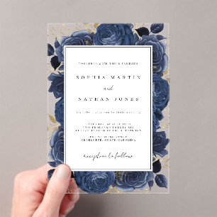 Invitaciones Acrílicas Elegante Rosa Naval Y Dorada Boda Transparente