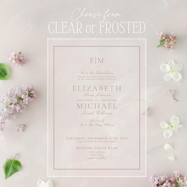 Invitaciones Acrílicas Elegante Rosa Polvoriento Clásico Script Monograma (Subido por el creador)