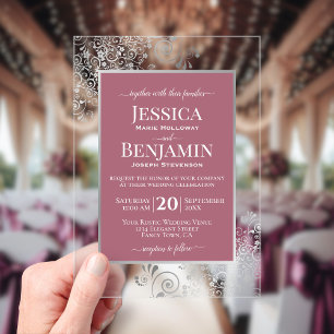 Invitaciones Acrílicas Elegante Rosa Polvoriento y Estiloso Texto de Boda