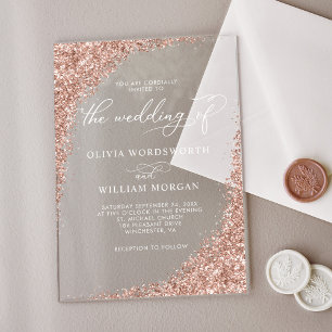 Invitaciones Acrílicas Elegante Rosa Purpurina de guión Boda