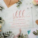 Invitaciones Acrílicas Elegante Rosa Purpurina de Oro Sorpresa fiesta de<br><div class="desc">Celebre con estilo con estas invitaciones acrílicas de la fiesta de cumpleaños sorpresa de la tipografía moderna y elegante. El diseño es fácil de personalizar y sus huéspedes se sentirán encantados cuando reciban estas elegantes invitaciones.</div>