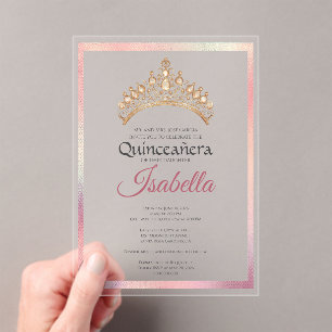 Invitaciones Acrílicas Elegante Rosa Quinceañera Cumpleaños 15