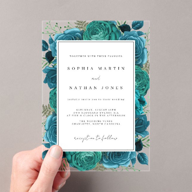 Invitaciones Acrílicas Elegante Rosa Verde azulado Boda transparente (Insitu (portátil))