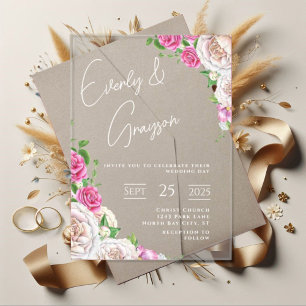 Invitaciones Acrílicas Elegante Rosa victoriano Boda floral
