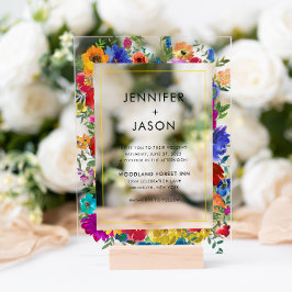 Invitaciones Acrílicas Elegante Rosas de color negrita y Boda de peones